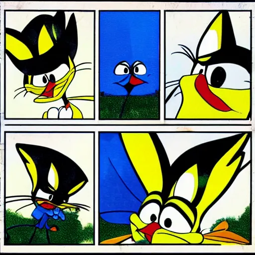 Prompt: four images of tweety from looney tunes