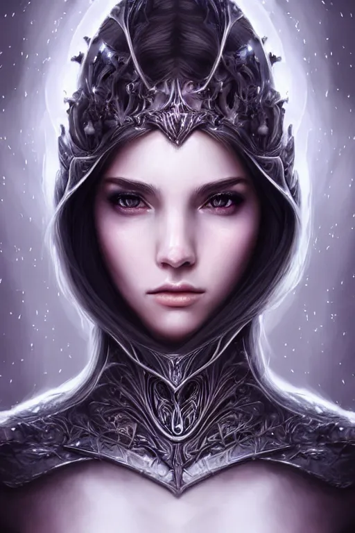 Image similar to a photorealistic portrait of an attractive young girl, semi-clothed in ethereal armor, emitting psychic powers, beautiful bone structure, perfectly proportioned face, perfect eyes, intricate, elegant, highly detailed, hyper detailed, volumetric lighting, trending on tumblr, by artgerm, by loish, fantasy scene, fantasy aesthetic, trending on Artstation