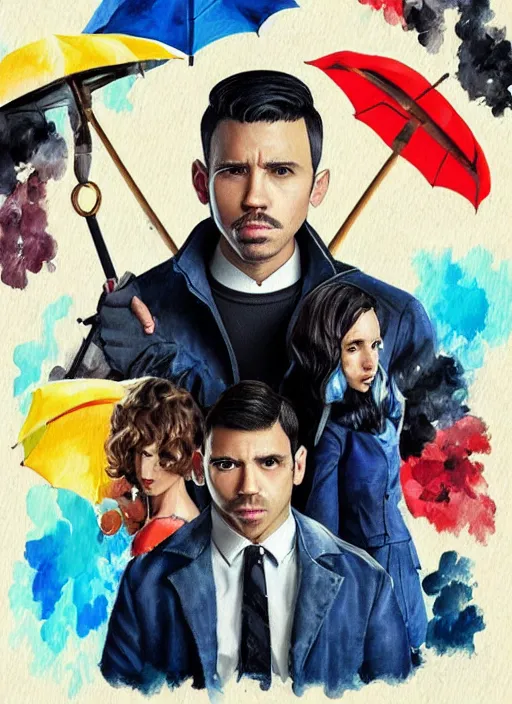 Prompt: diego from netflix show'the umbrella academy'done in gouache style, impressionistic, colorful, digital art, oil paintings, watercolor