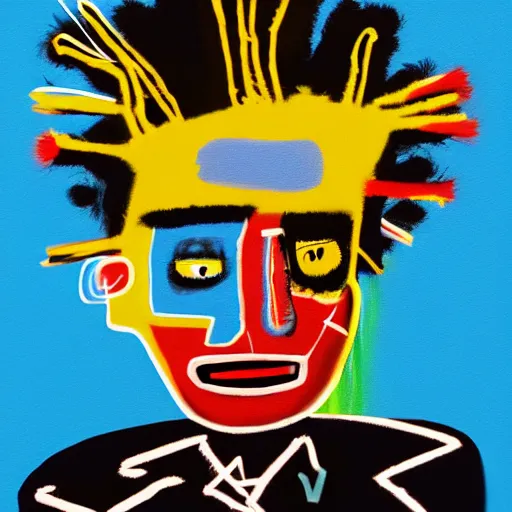 Prompt: new painting by jean michel basquiat and 3 d render
