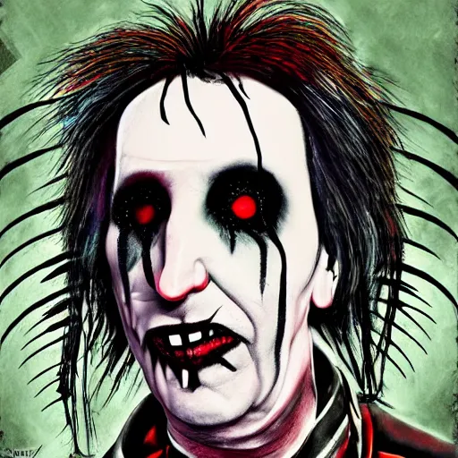 Image similar to graphic illustration, creative design, alice cooper as marilyn manson, biopunk, francis bacon, highly detailed, hunter s thompson, concept art, mixed media 1 6. 0