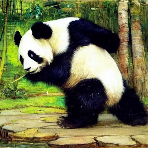 Image similar to a panda dancing by john william waterhouse