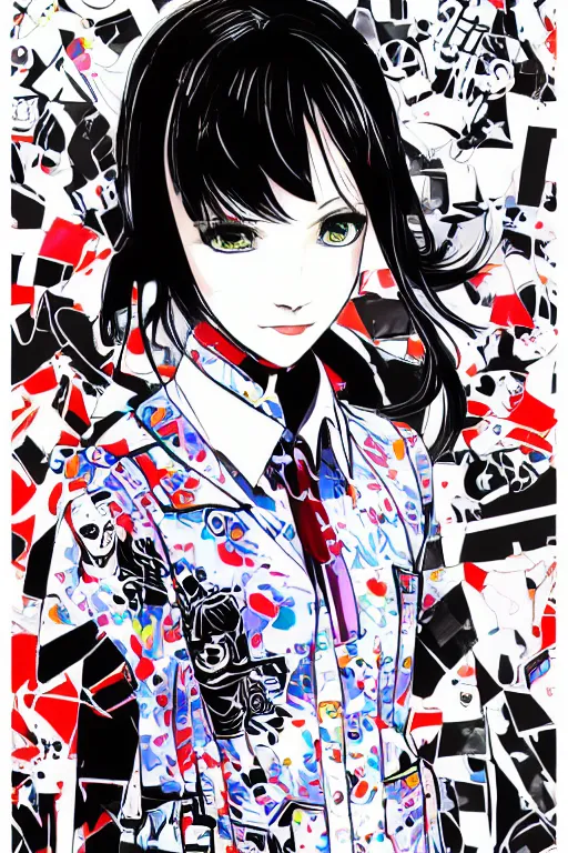 Image similar to girl wearing retro clothing, shigenori soejima and yoji shinakawa and tatsuki fujimoto illustration, heavy lineart, digital painting
