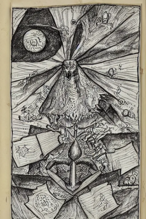 Image similar to disturbing pages from a hand drawn and written grimoire