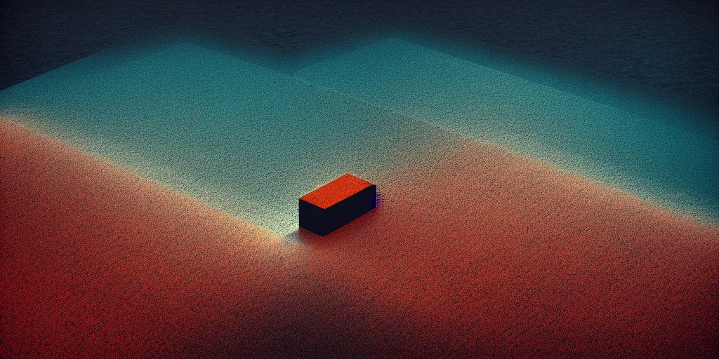 Prompt: ocean horizon, mads berg, karolis strautniekas, film noir, stippled light, dramatic lighting, editorial illustration, detailed, fine texture, matte print, art deco, brutalism, dark blue + dark orange, red, black, ( ( habitat 6 7 background ) ) 1 0 2 4