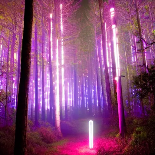 Prompt: joseph quinn neon lights looks so cool in the night forest handsome, photojournalism