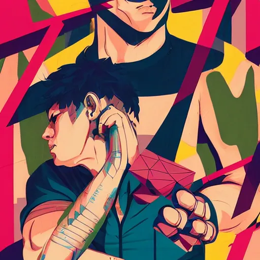 Image similar to Street Fighter 2 profile picture by Sachin Teng, asymmetrical, Organic Painting , adidas, Impressive, Award Winning, Warm, Good Vibes, Positive, geometric shapes, hard edges, energetic, intricate background, graffiti, street art:2 by Sachin Teng:4