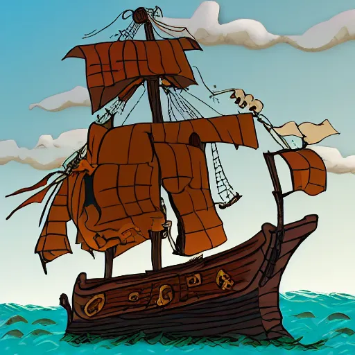 Image similar to pirate ship in the style of sven nordqvist