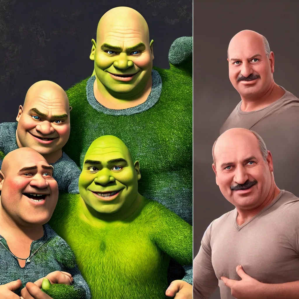 Prompt: shrek with alexander lukashenko face swap