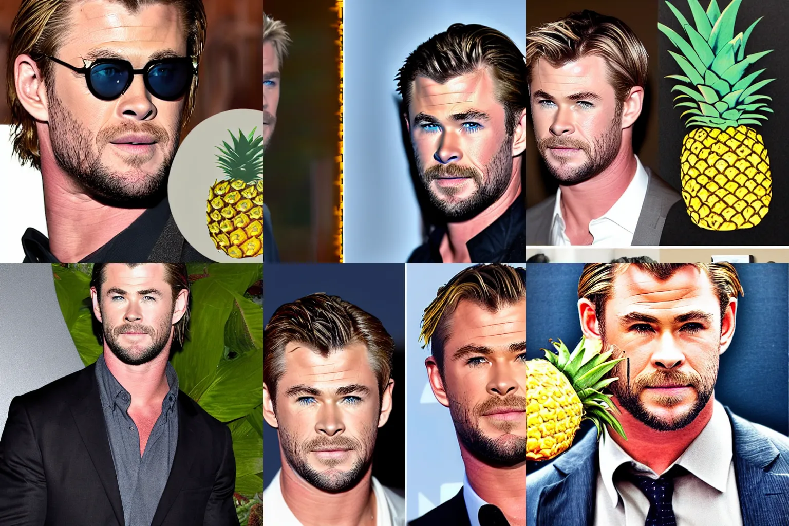 Prompt: half chris hemsworth and half pineapple.