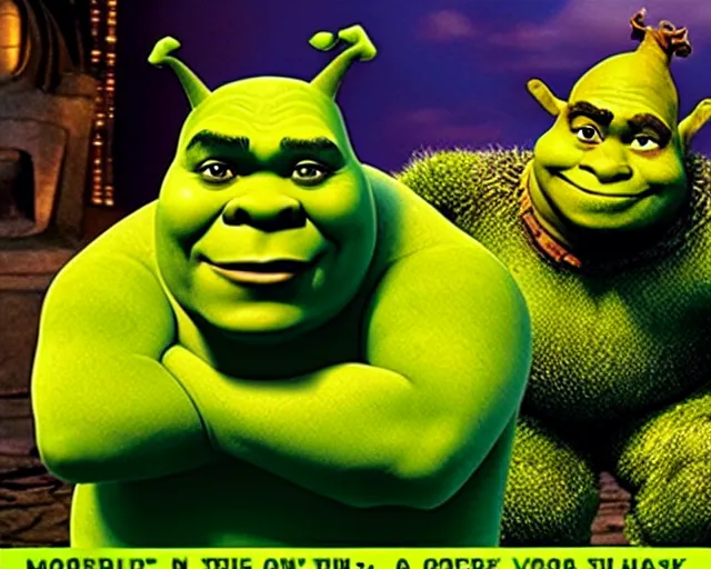 Prompt: Shrek 5: Shrek versus Robot Aliens, Movie Poster