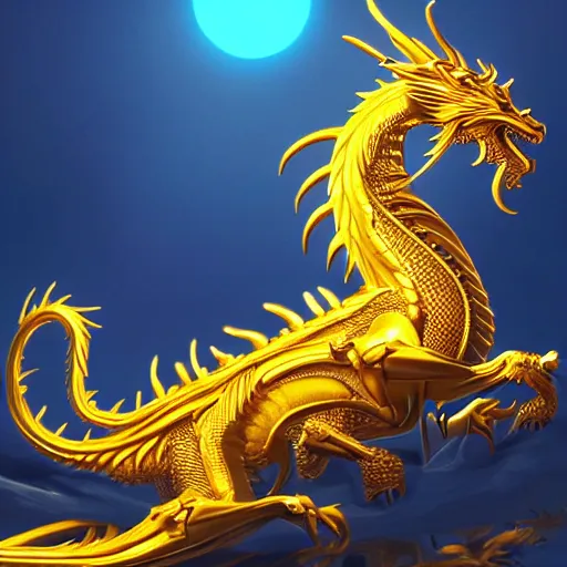 Prompt: a majestic golden dragon, hd, 4k, trending on artstation, award winning, 8k, 4k, 4k, 4k, very very very detailed, high quality synthwave art