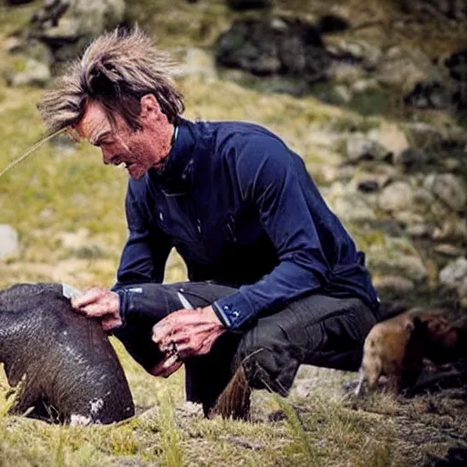 Image similar to Petter Stordalen eating an extinct animal