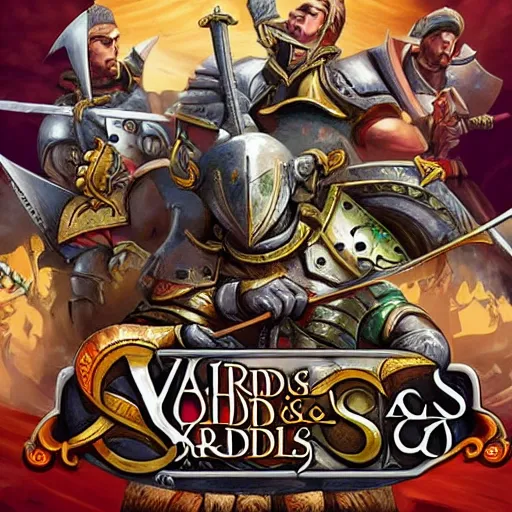 Prompt: video game box art of a game called swords and shields, highly detailed cover art.