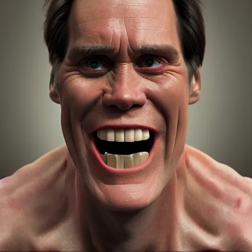 Image similar to jim carrey is fused into a meat stick, hyperdetailed, artstation, cgsociety, 8 k