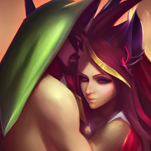 Image similar to league of legends, relationship goals, xayah and rakhan, photorealistic, picture, portrait