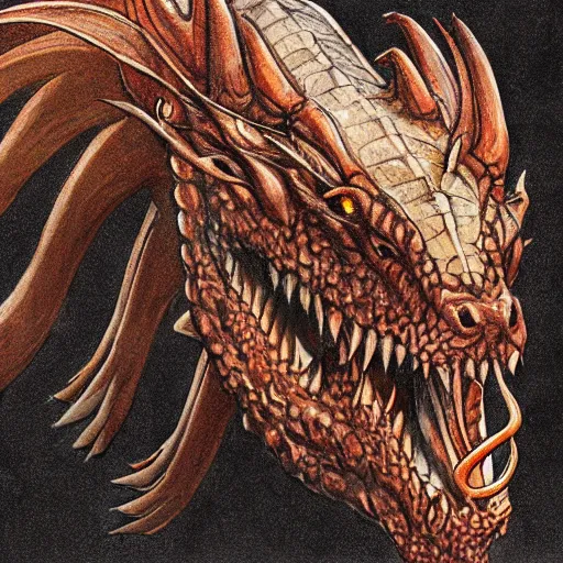 Prompt: Realistic illustration of Three headed dragon with two menacing heads glancing sideways towards a head making stupid face