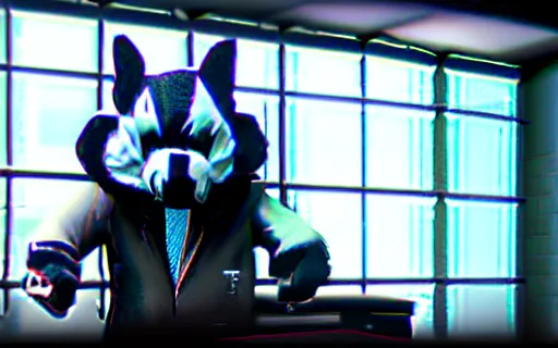 Image similar to Screenshot from the PC game Payday 2 demonstrating the fursuit unlock