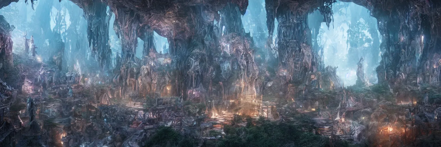 Prompt: ,inside a magical ethereal elven city, highly detailed, 4k, HDR, award-winning, artstation, octane render