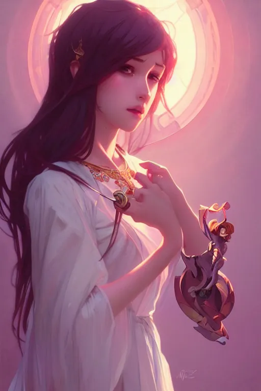 Image similar to a beautiful magical girl, fantasy, portrait, sharp focus, intricate, elegant, digital painting, artstation, matte, highly detailed, concept art, illustration, ambient lighting, art by ilya kuvshinov, artgerm, Alphonse mucha, and Greg Rutkowski