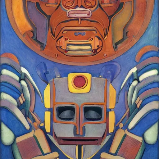 Image similar to robot wearing human mask, by annie swynnerton and nicholas roerich and leo and diane dillon and adolf wolfli and diego rivera, symbolist, art brut, elaborate costume, little glowing lights, rich color, dramatic cinematic lighting, smooth, sharp focus, extremely detailed