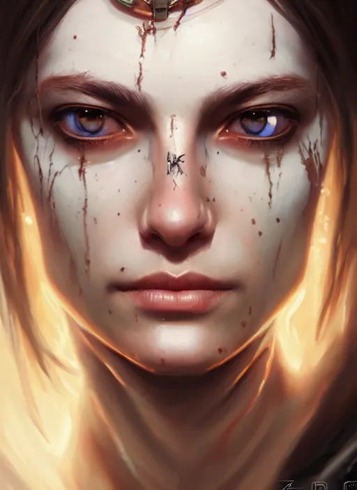 Prompt: a _ fantasy _ style _ portrait _ painting _ of white female with scar under left eye, holy oil _ painting _ unreal _ 5 _ daz. _ rpg _ portrait _ extremely _ detailed _ artgerm _ greg _ rutkowski _ greg