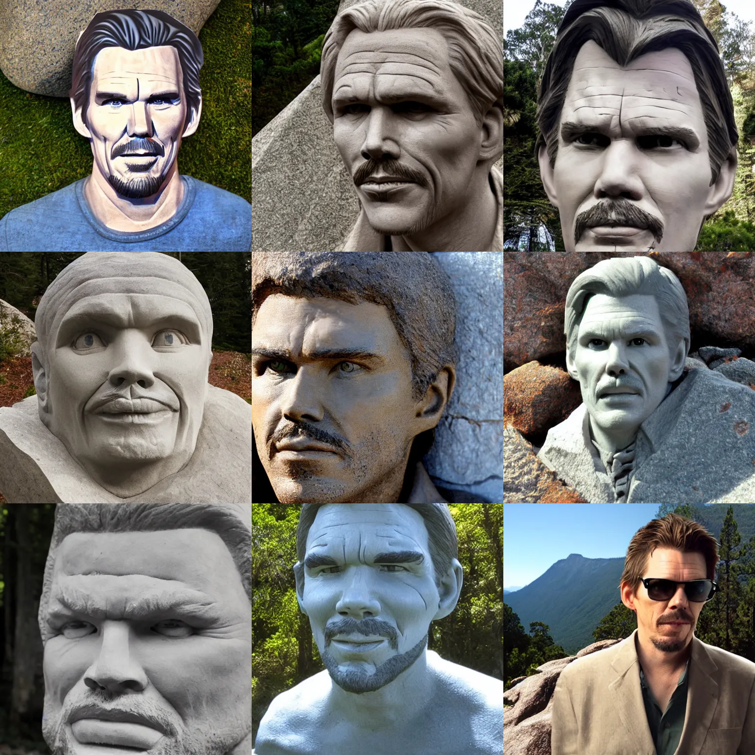 Prompt: ethan hawke carved from a stone mountain