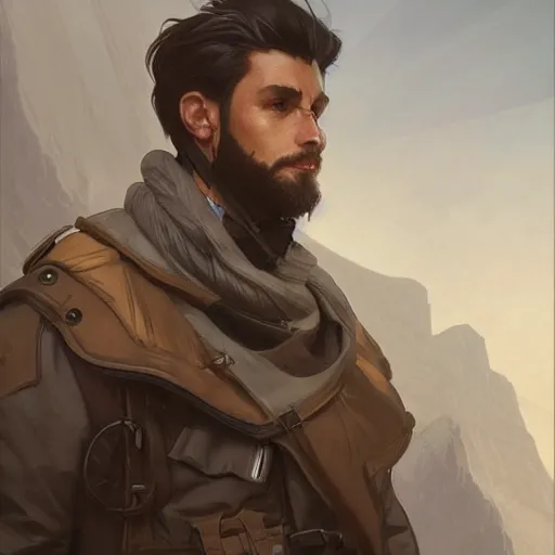 Prompt: male explorer, portrait, highly detailed, digital painting, artstation, concept art, sharp focus, illustration, art by artgerm and greg rutkowski and alphonse mucha