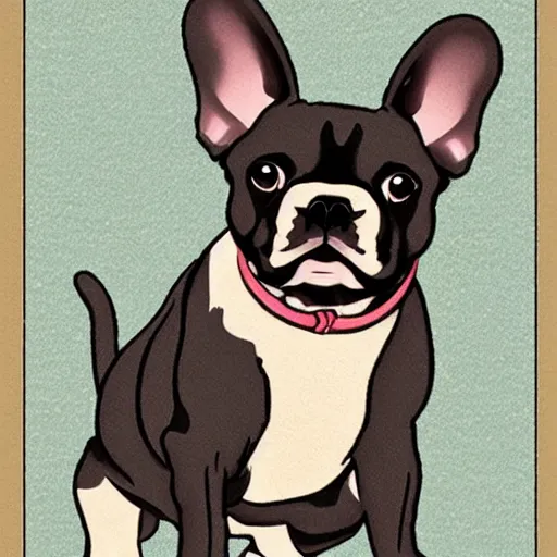 Image similar to french bulldog in japanese artstyle