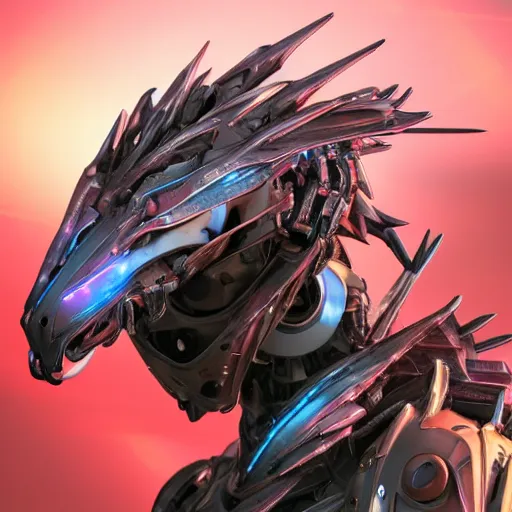 Prompt: a highly detailed close-up bust, of an awe-inspiring beautiful majestic anthropomorphic robotic mecha female dragon, with smooth and streamlined armor, standing and posing elegantly in front of the camera, well detailed head with LED eyes, sharp sleek design, two arms, digital art, artstation, DeviantArt, professional, octane render, sunset lighting