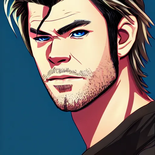 Image similar to Anime portrait of Chris Hemsworth, trending on artstation, artstationHD, artstationHQ, anime style, 4k, 8k