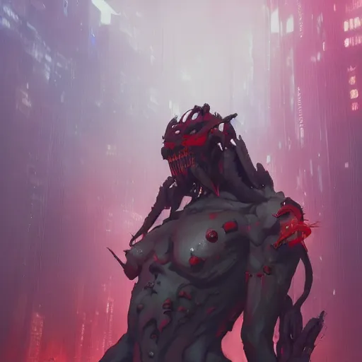 Prompt: a scary portrait of a red evangelion beast mode, cyberpunk concept art by pete mohrbacher and artgerm and wlop and greg rutkowski and deathburger, digital art, highly detailed, intricate, sci-fi, sharp focus, Trending on Artstation HQ, deviantart, unreal engine 5, 4K UHD image