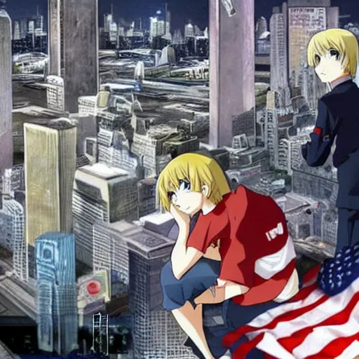 Image similar to 9 / 1 1 tragedy in anime