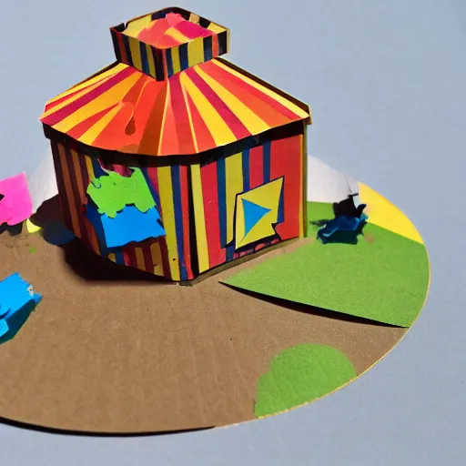 Prompt: a sunny day tiny cardboard circus