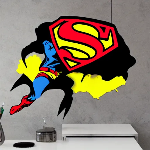 Image similar to die cut sticker, luffy is superman, splatter paint on paper