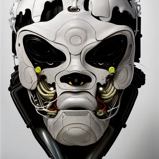 Image similar to man with scifi mask, actuators, carbon fiber, white plastic, bones and wires, soft light painted by james jean and katsuhiro otomo and erik jones, inspired by akira anime, smooth face feature, intricate oil painting, high detail illustration, sharp high detail, manga and anime 1 9 9 9