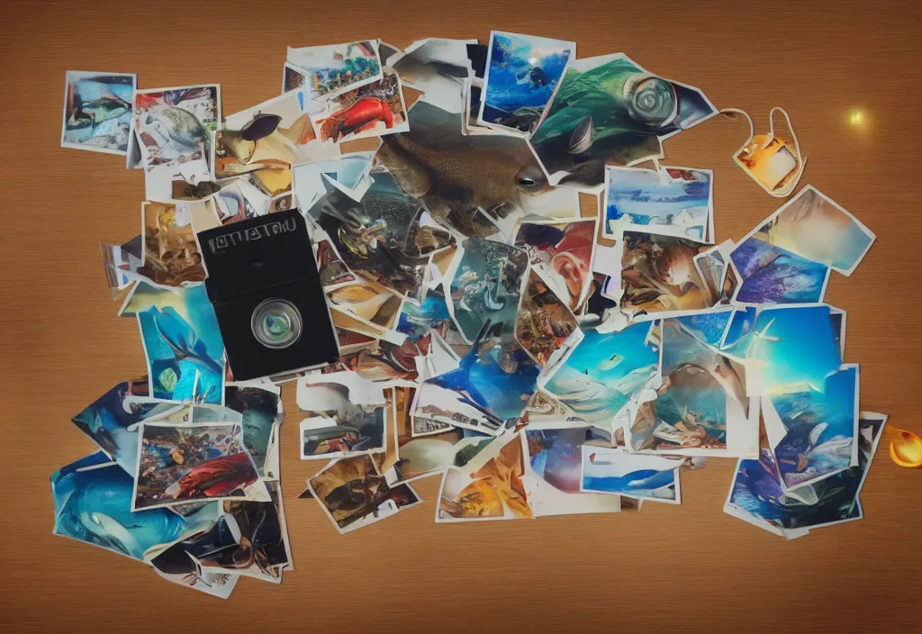 Image similar to fishes popping out of curved movie screen, fishes floating in bedroom, volumetric lighting, sleeping, pair of keycards on table, bokeh, creterion collection, shot on 7 0 mm, instax