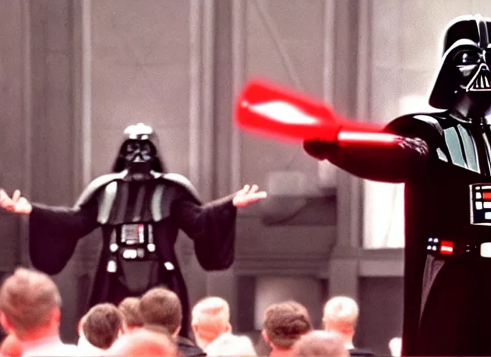 Image similar to film still of Darth Vader conducting an orchestra live at Heinz hall, 4k