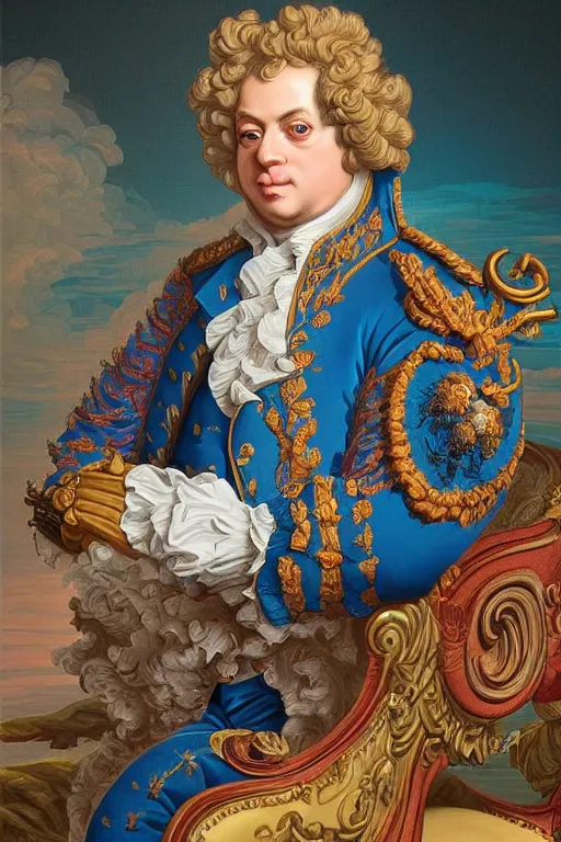 Image similar to vaporwave Dan Mumford style (portrait of Louis xv) in the style of rococo Rob Lefield and Dan Mumford Dan Mumford Dan Mumford, Dan Mumford, Greg rutkowski, trending on artstation, digital art, surrealism, macro