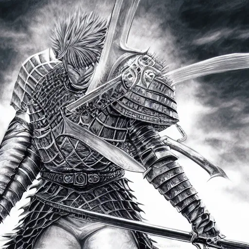 Prompt: a knight with a large sword, digital painting masterpiece by kentaro miura, hyper detailed, realism, gorgeous, beautiful, 4 k manga wallpaper, inspired by berserk