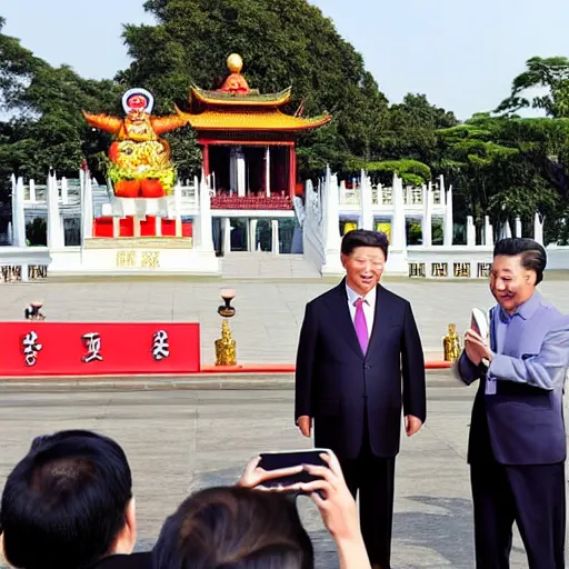 Prompt: president xi jinping taking a selfie at rizal park, realistic, shot on an iphone