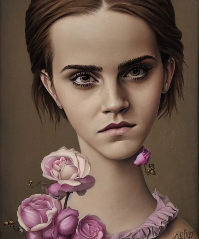 Image similar to portrait of Emma Watson, lowbrow painting by Mark Ryden