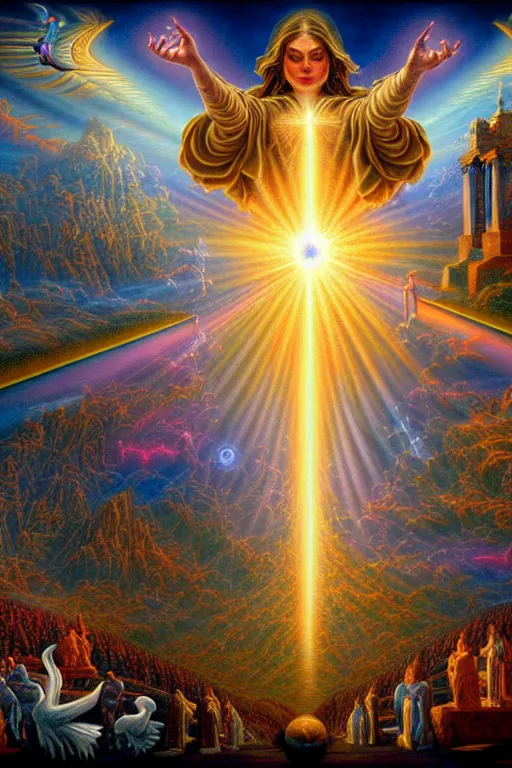 Prompt: a photorealistic detailed image of spiritual evolution, science, divinity, utopian, triumphant, cinematic, epic, grandiose, moody, mathematics, futuristic, by jason felix, kinkade, lisa frank, wpa, public works mural, socialist