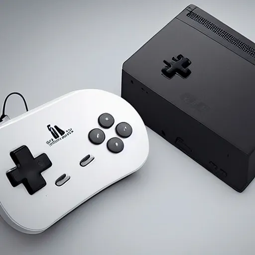 Prompt: product shot of nintendo's gaming console from the year 2 1 5 0