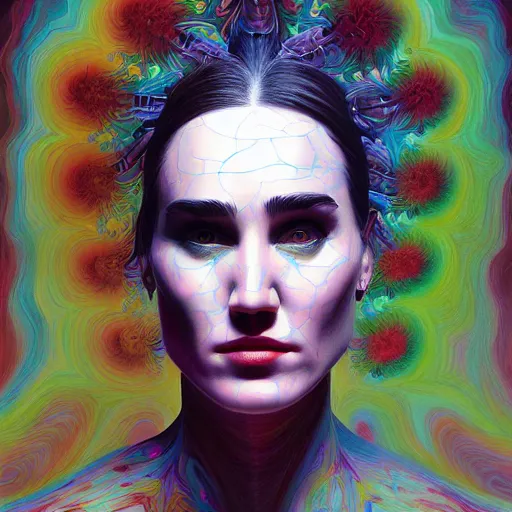 Image similar to Fractal portrait of Jennifer Connelly, pop surrealism, Houdini arithmetic generative art, very coherent, painted by Edward Hopper, Wayne Barlowe, painted by James Gilleard, airbrush, art by JamesJean