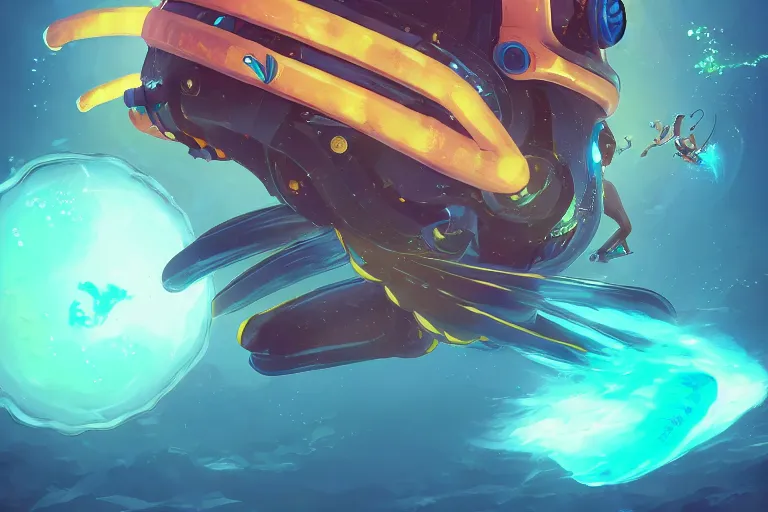 Prompt: afro - futurist scuba divers escaping a gigantic alien angler fish | hyperrealistic digital painting by makoto shinkai, ilya kuvshinov, lois van baarle, rossdraws | afrofuturism in the style of hearthstone and overwatch, trending on artstation