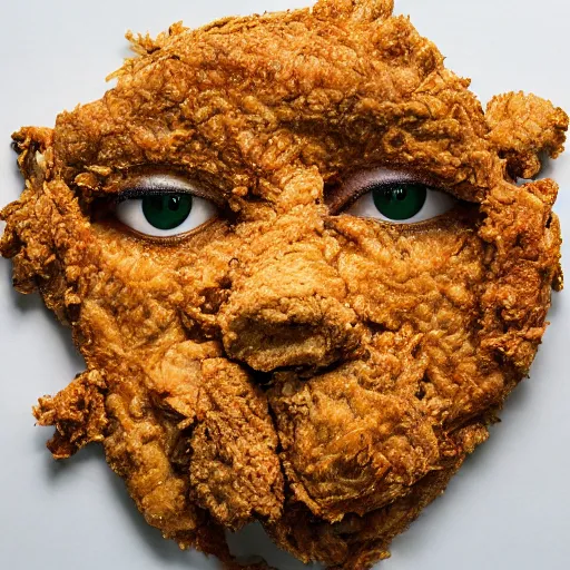 Image similar to a face made of fried chicken, fried chicken face looking like amanda seyfried