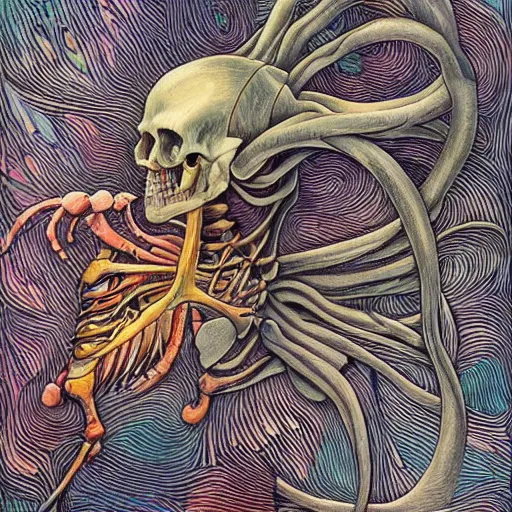 Image similar to a bautiful painting of sneaker by aaron horkey, trending on artstation, skeleton, colorful