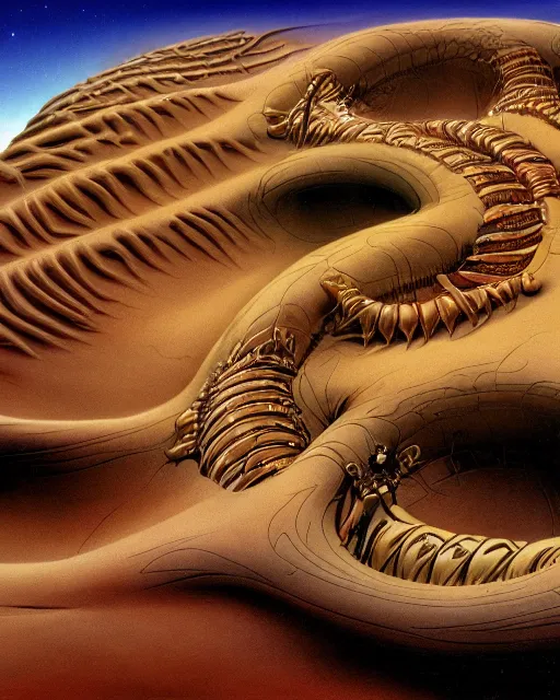 Image similar to dune by roger dean, biomechanical, 4 k, hyper detailed