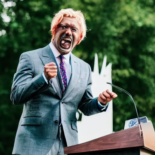 Image similar to a fox animal dressed in a suit giving a presidential speech, 8 5 mm f / 1. 4